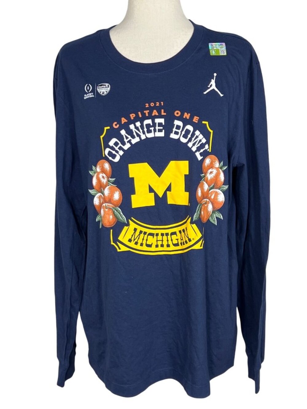 NIKE JORDAN TEE 2023 Orange Bowl Michigan Wolverines Long Sleeve Sz L NWT